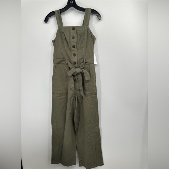 OAT New York Smocked Sleeveless Cotton Jumpsuit Small Olive Green NWT - Picture 1 of 7